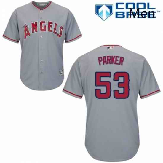 Mens Majestic Los Angeles Angels of Anaheim 53 Blake Parker Replica Grey Road Cool Base MLB Jersey